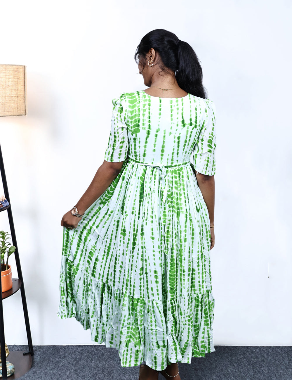 Green Tie-Dye Cotton Maxi Dress