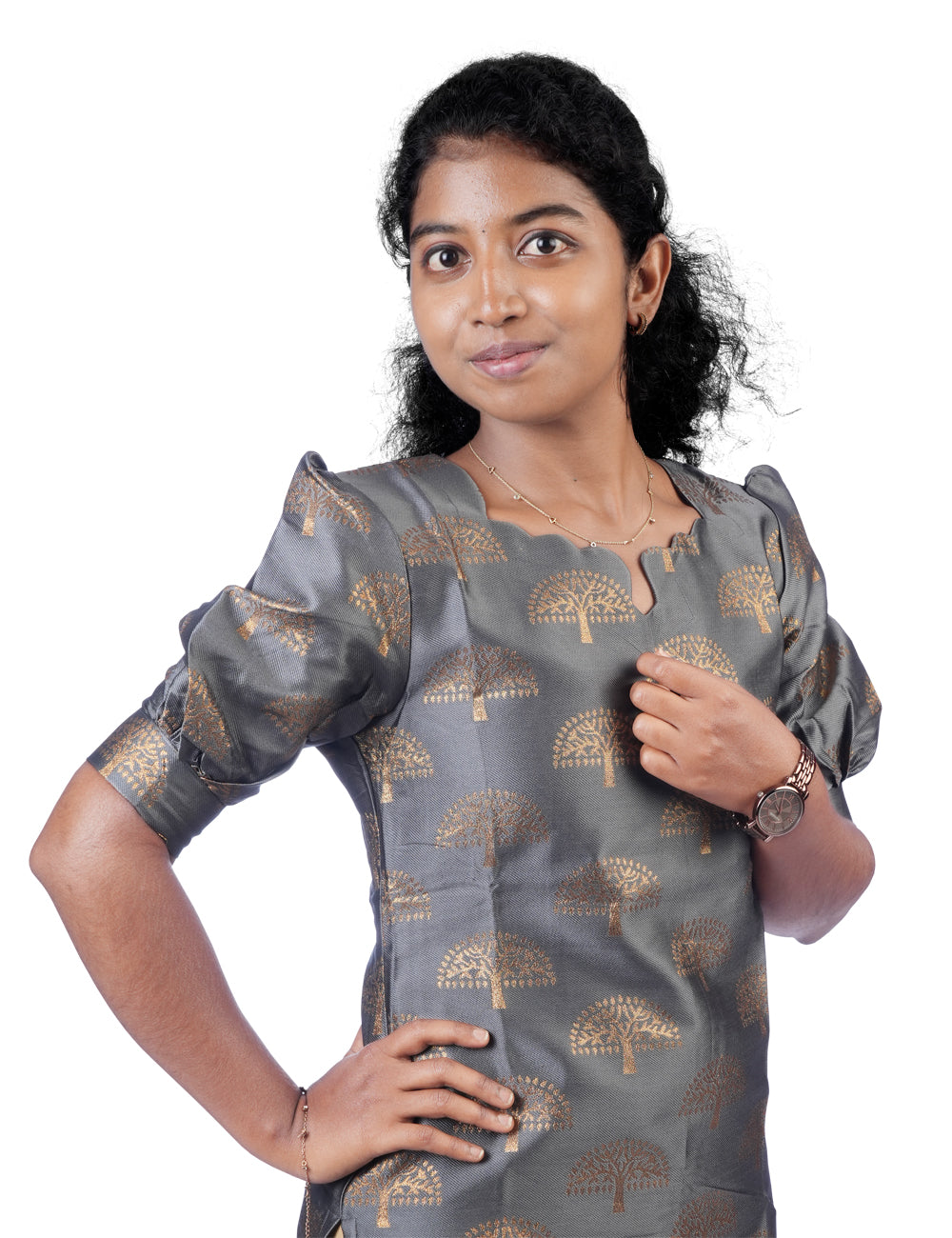 GREY KASHVI BANARASI SILK KURTI