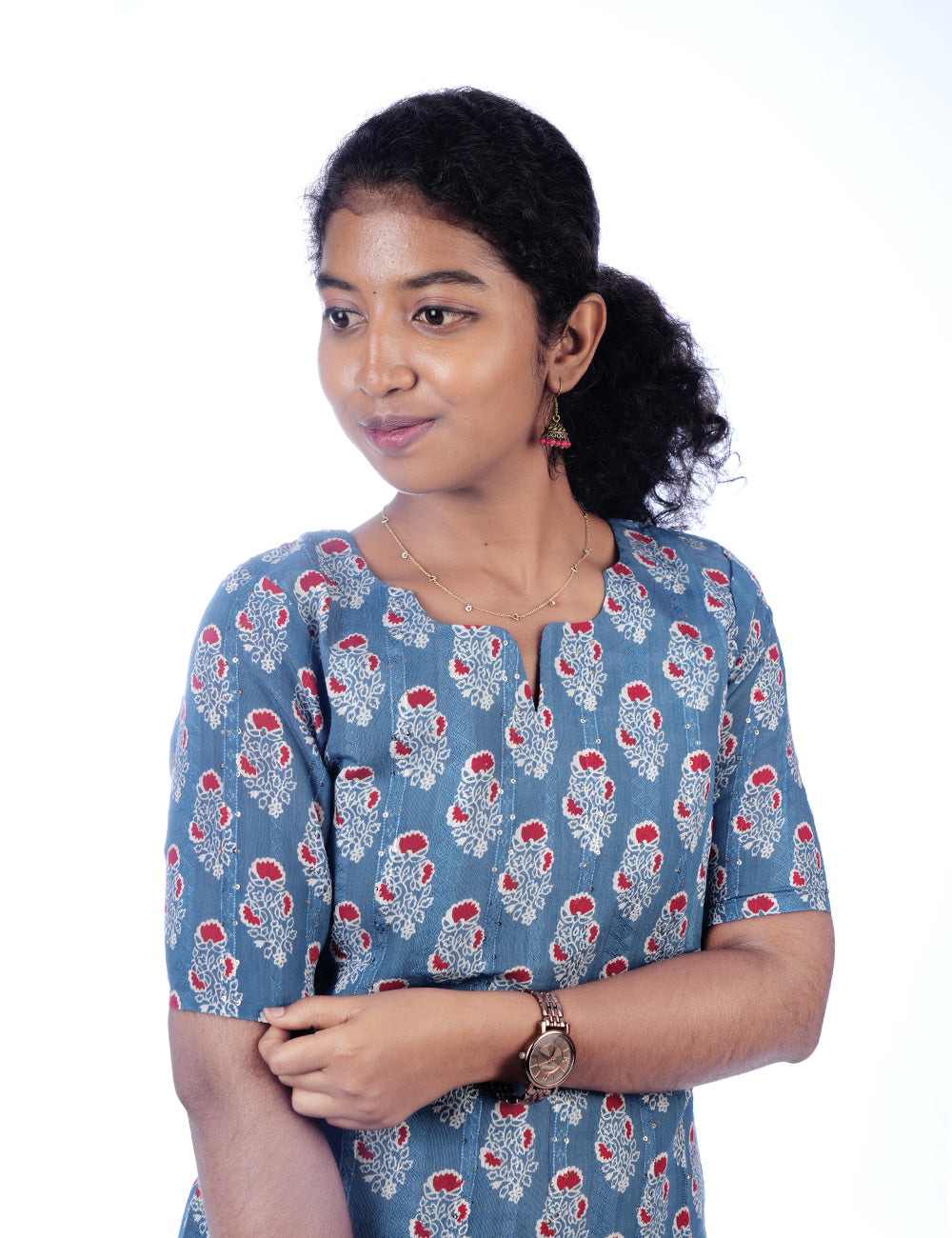 DENIM BLUE PRINTED MAYAA STRAIGHT-CUT KURTI
