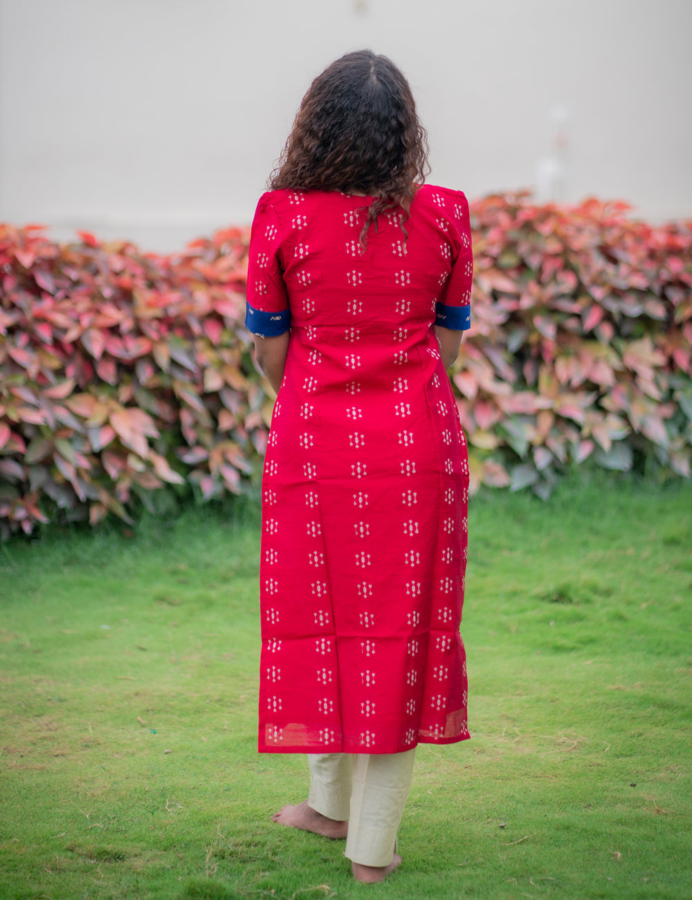 CRIMSON RED WITH ROYAL BLUE RAWSILK LAASYA KURTI SET 2PC