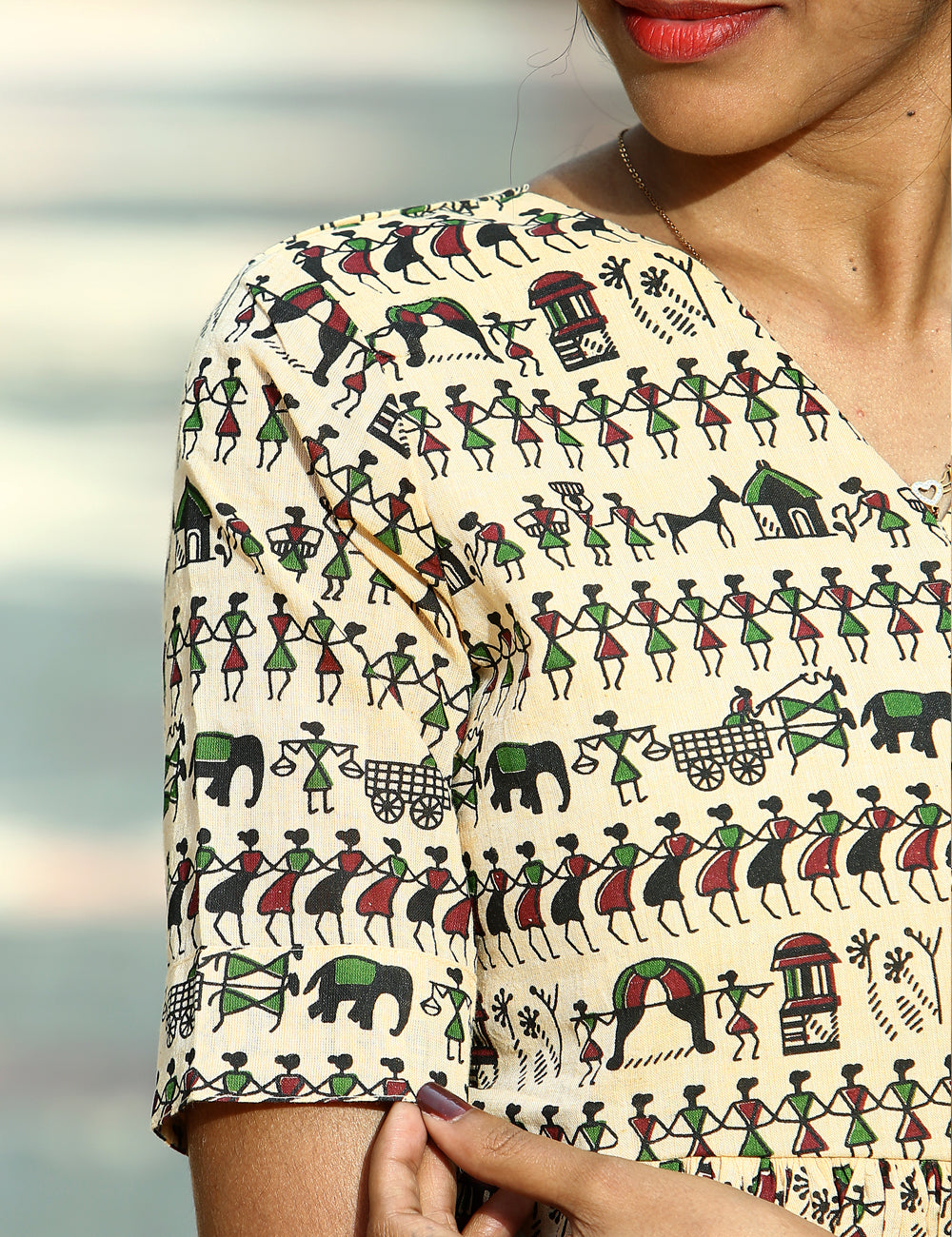 Beige Sandra Warli Kalamkari Crop Top