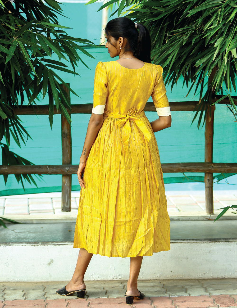 Yellow Yuvaa Raw Silk Festive Maxi Dress for Women