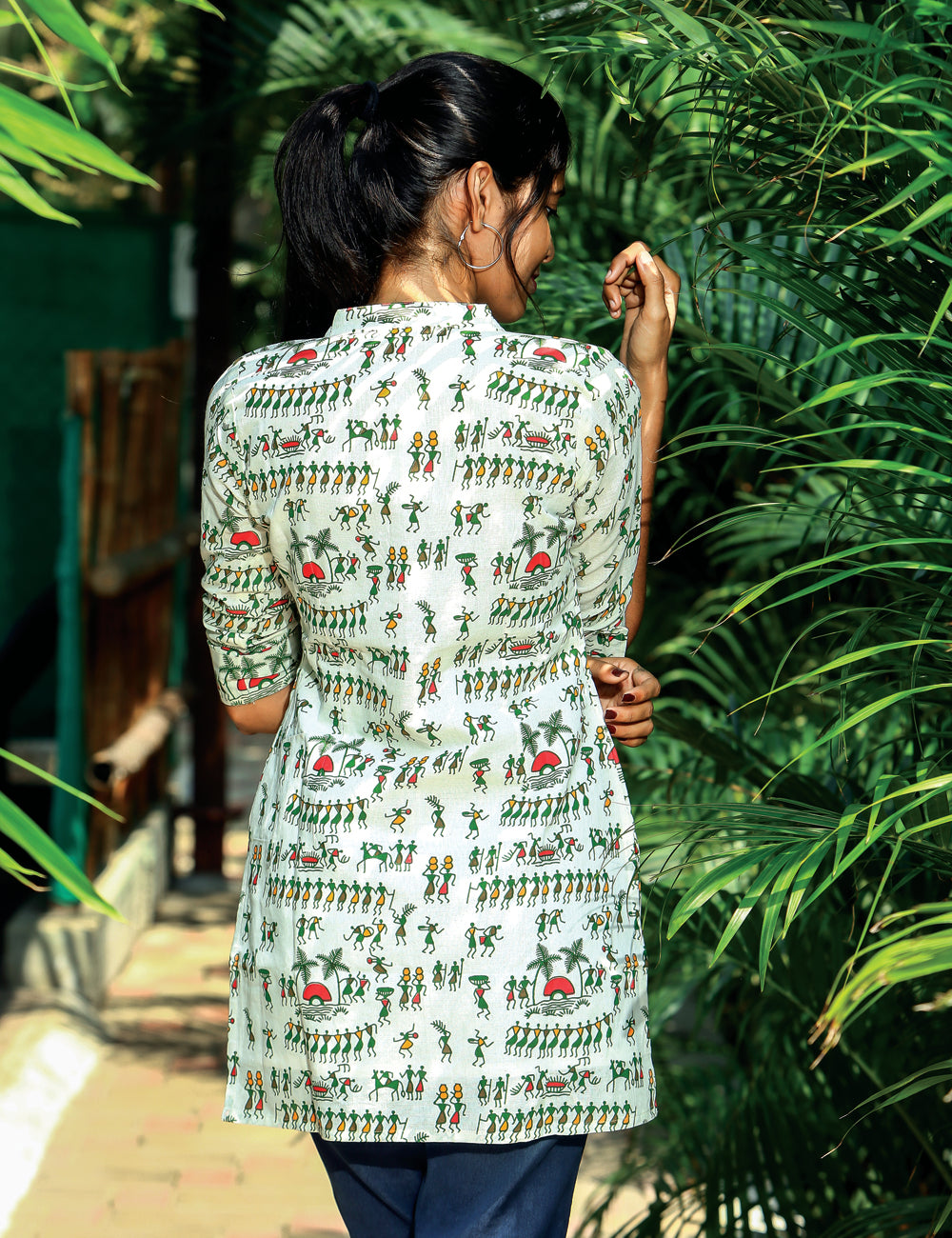 White Warli Kalamkari Crop Top for Women