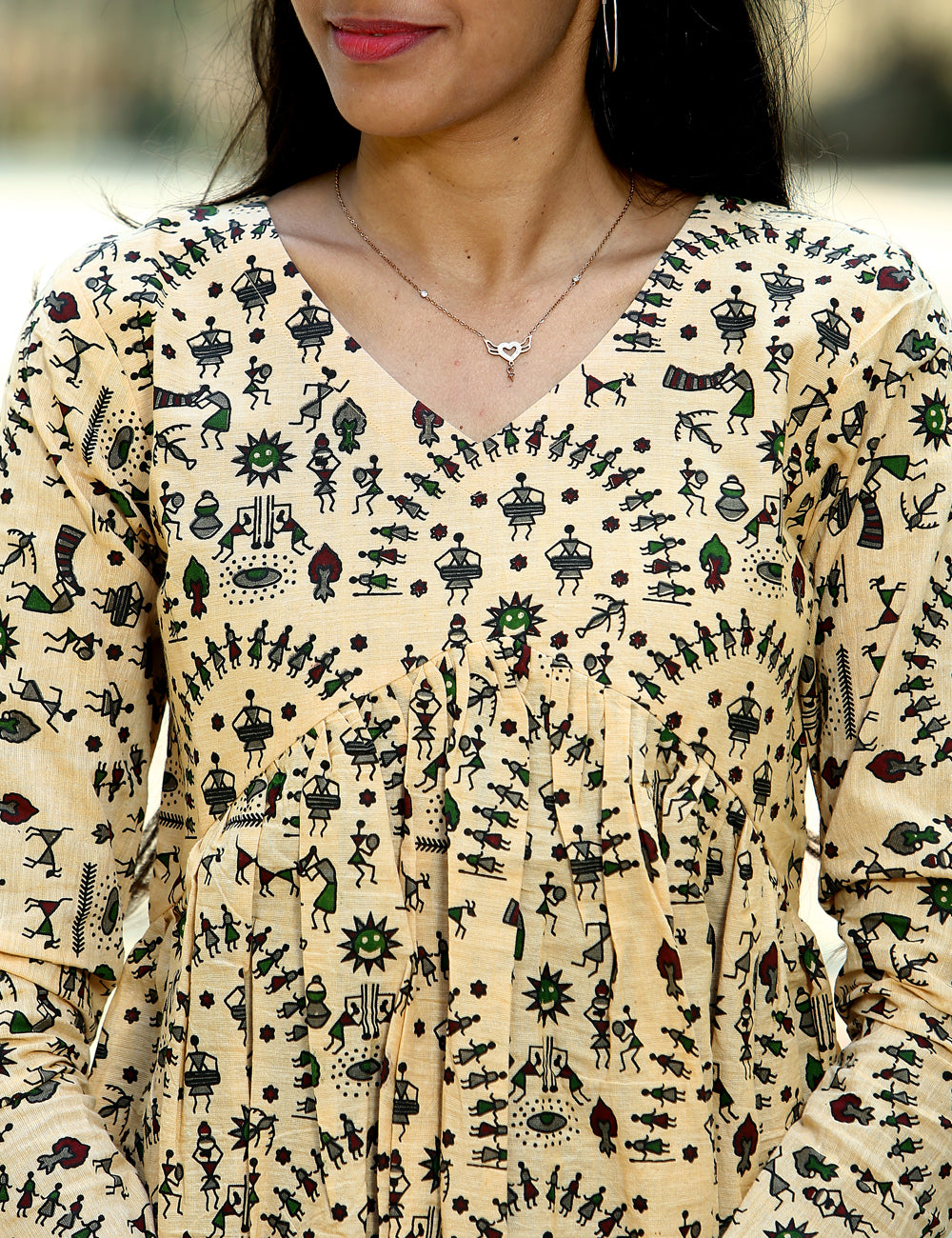 Beige Ivory Warli Kalamkari PeplumTop for Women