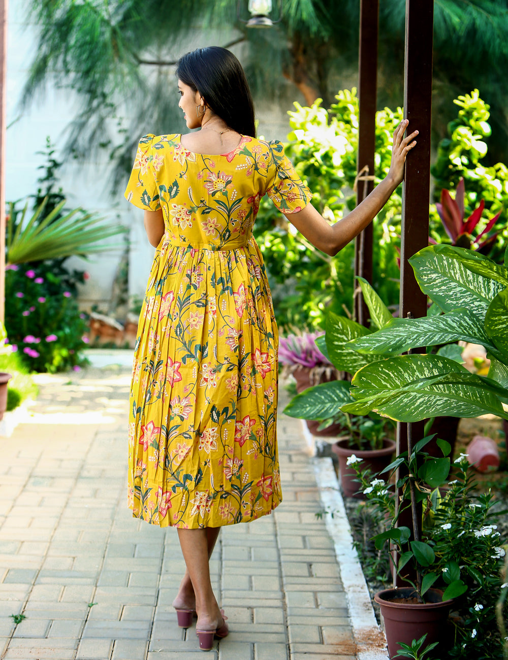 Mustard Saisha Floral Cotton Maxi Dress for Women