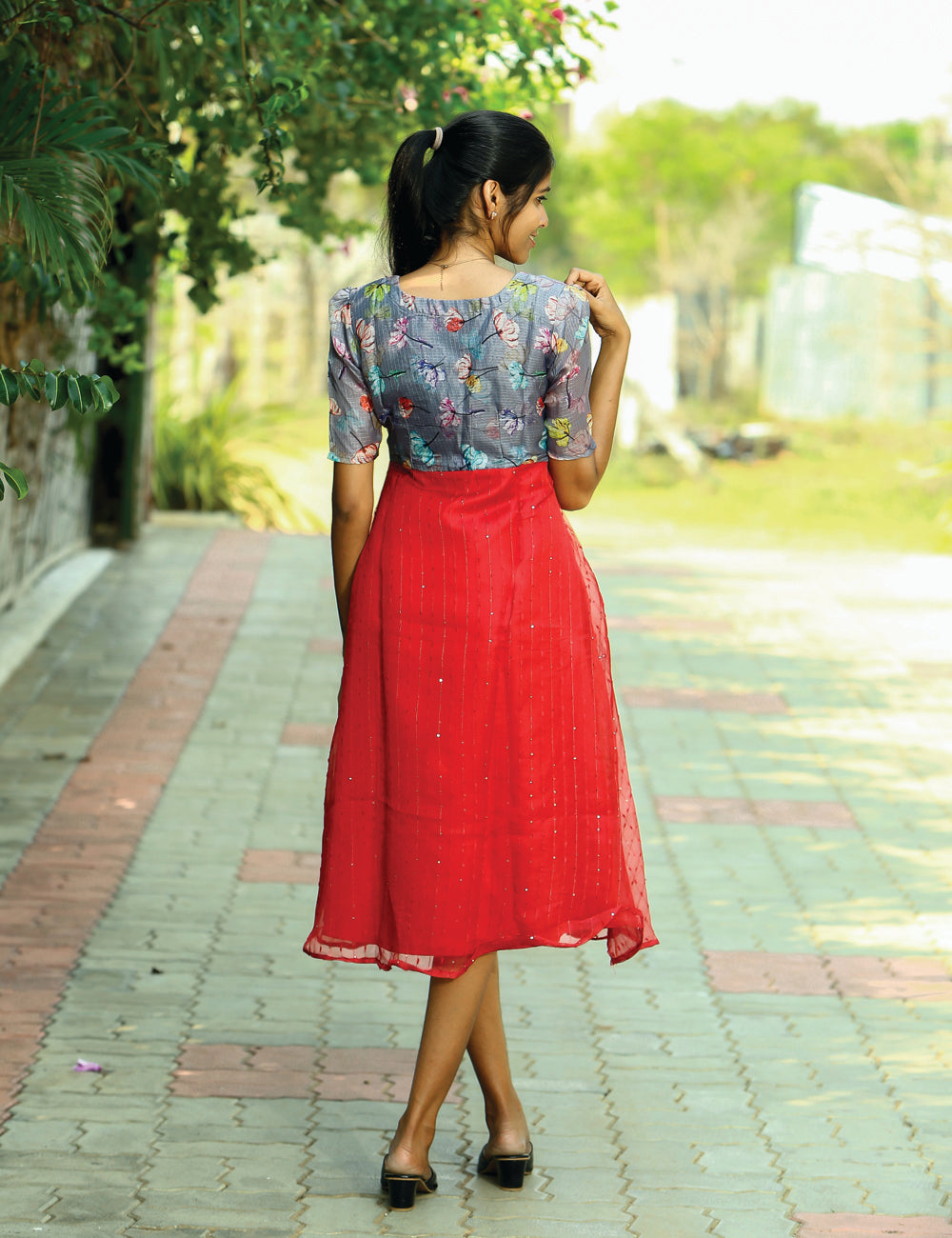 Red Laira Organza With Kota A-line Dress