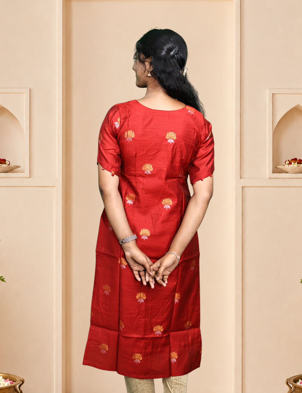 Red Raw Silk Kurti Set with Madhubani Printed Dupatta