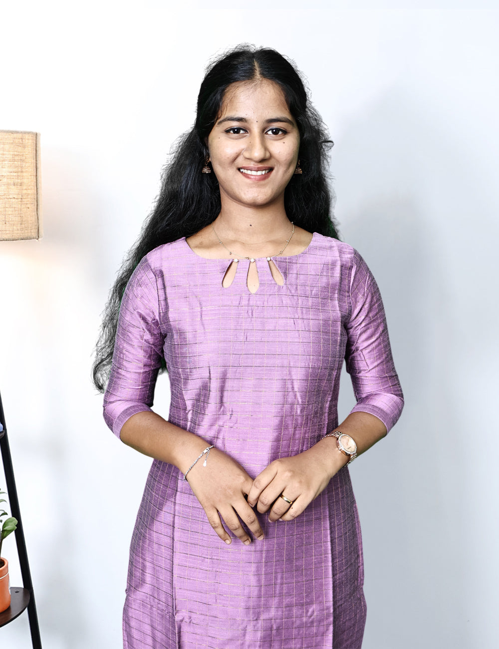 Lavender Raw Silk Kurti Set with Kota Doria Dupatta
