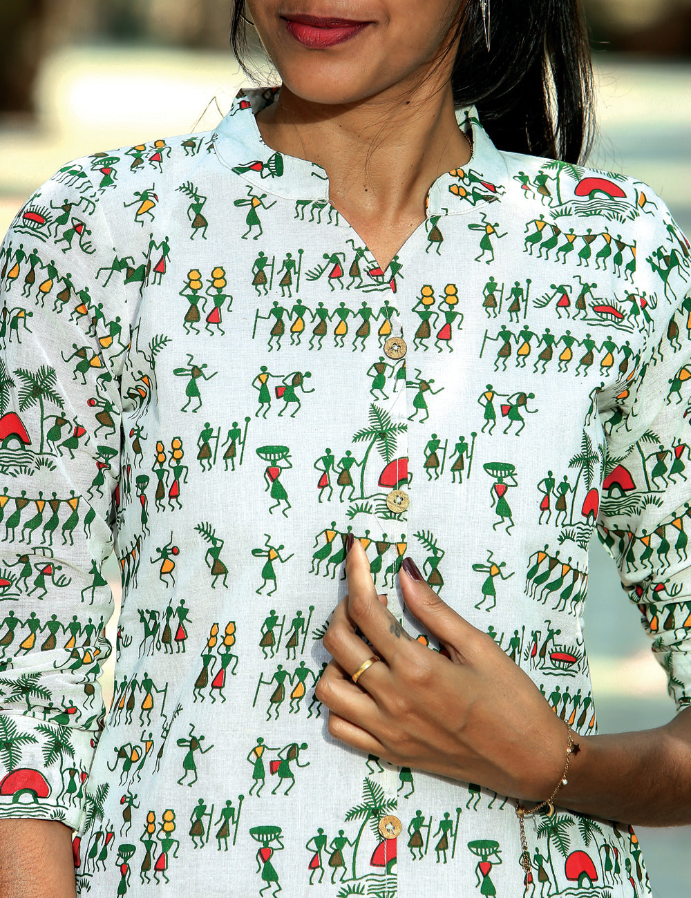 White Warli Kalamkari Crop Top for Women