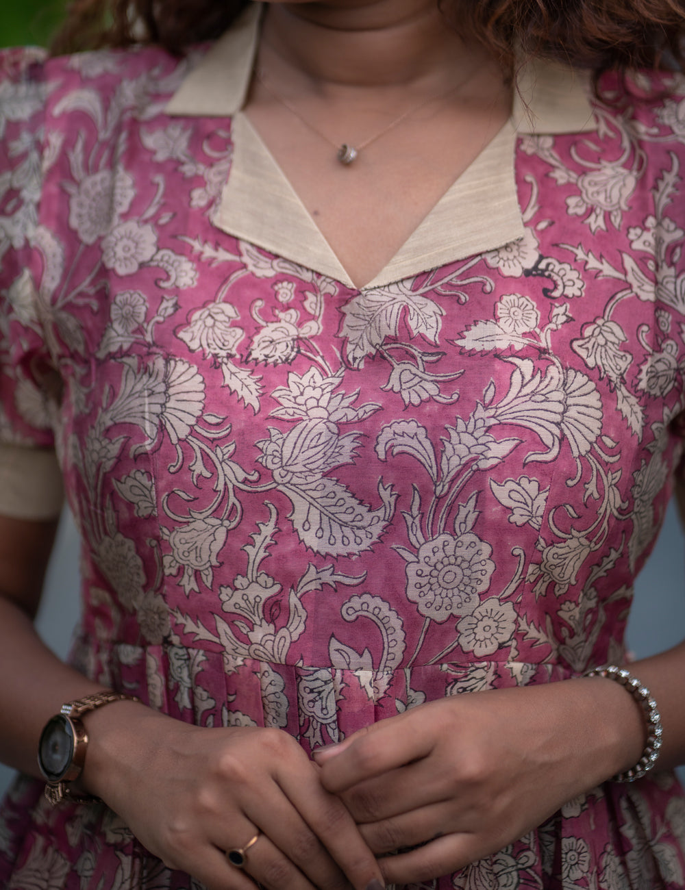 PINK WITH OFF-WHITE CHANDERI SILK AVIRA FULL FROCK