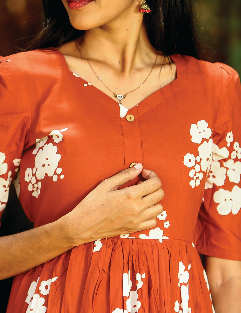 Rust Floral Casual Cotton Maxi Dress for Women | Summer Daily wear  | Beanzbery Myra