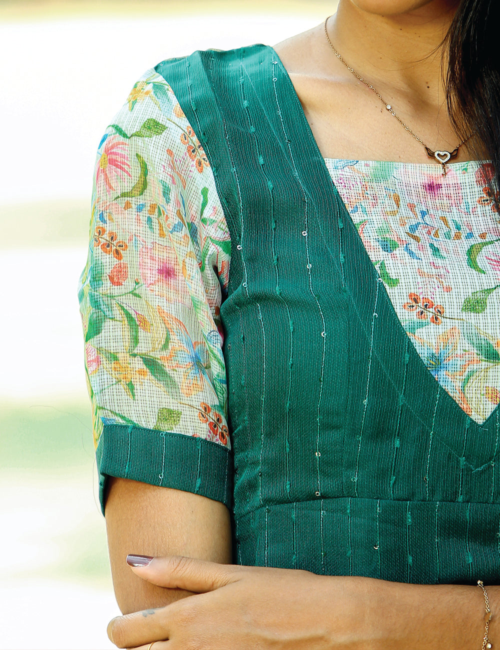 Dark Green Vihana Organza Kota Maxi Dress for Women