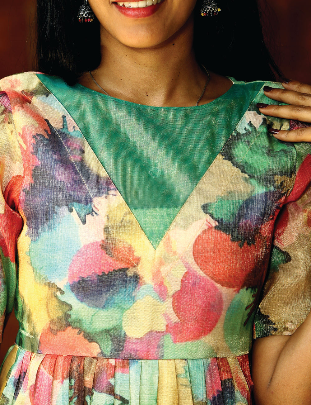 Myra Multi Color Gold Silk Maxi for Women