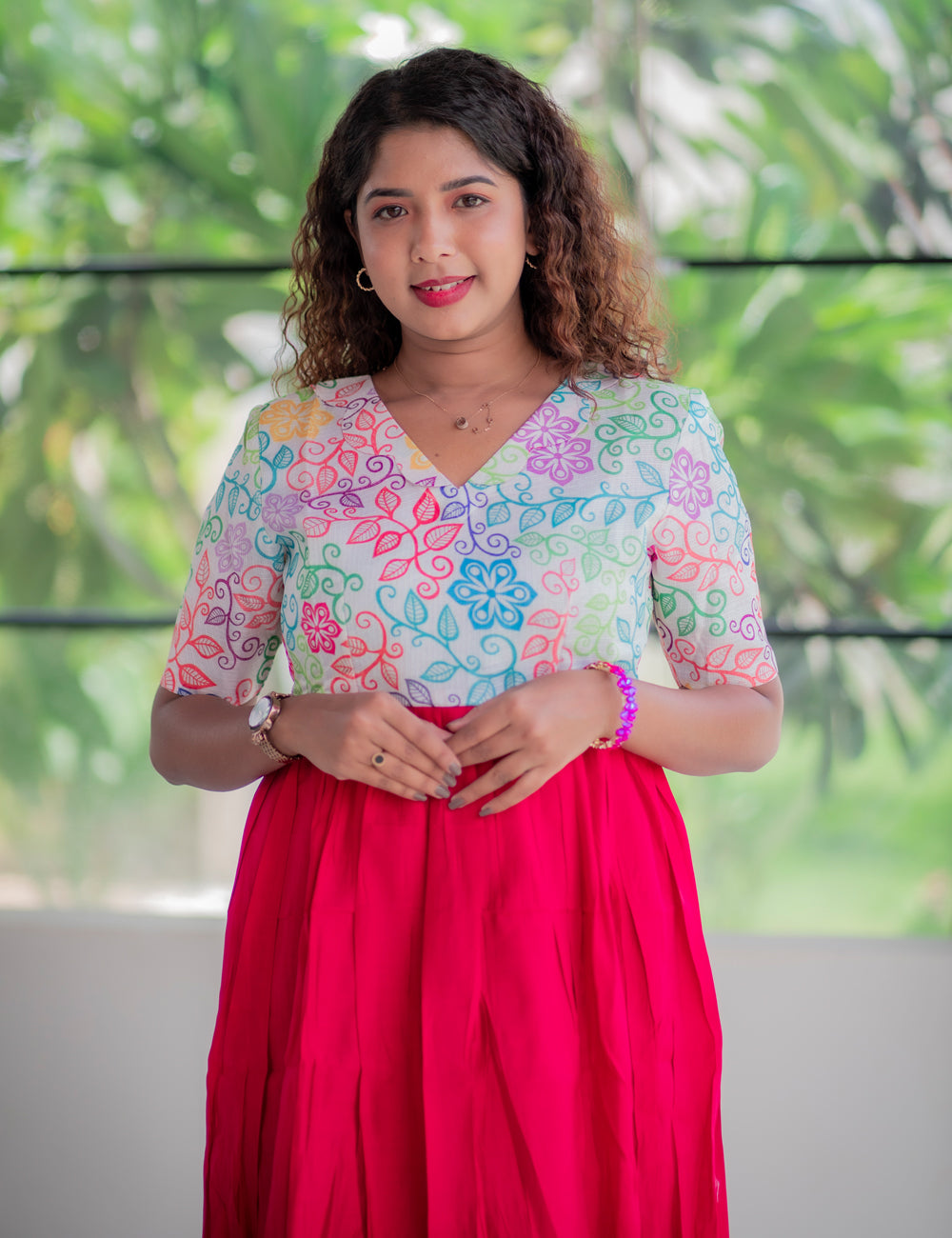 CRIMSON RED ROMAN SILK WITH DIGITAL PRINTED KOTA NILA MAXI