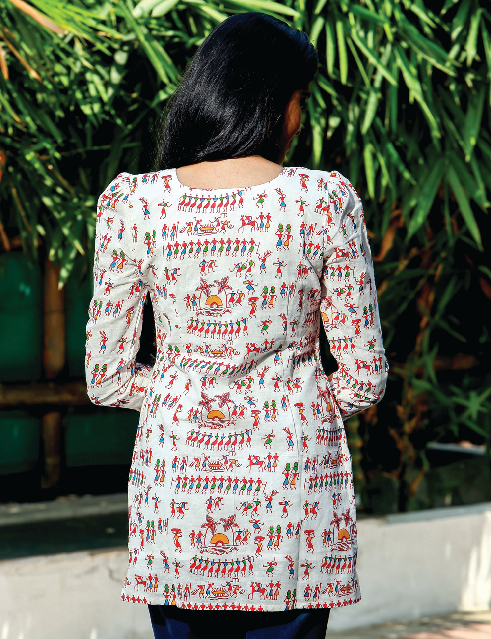 White Warli Kalamkari Crop Top for Women