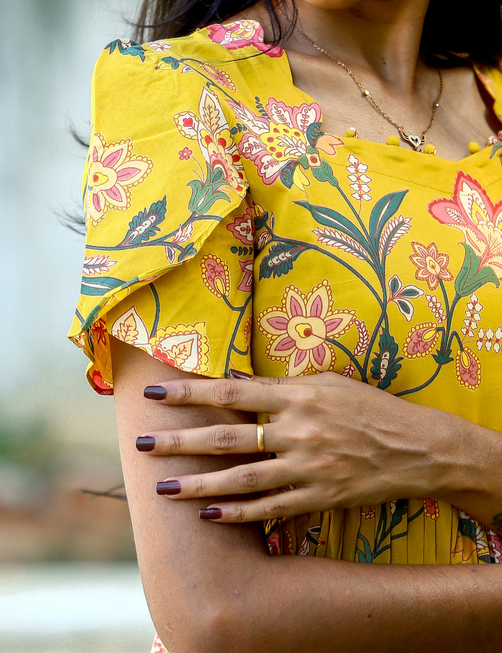 Mustard Saisha Floral Cotton Maxi Dress for Women