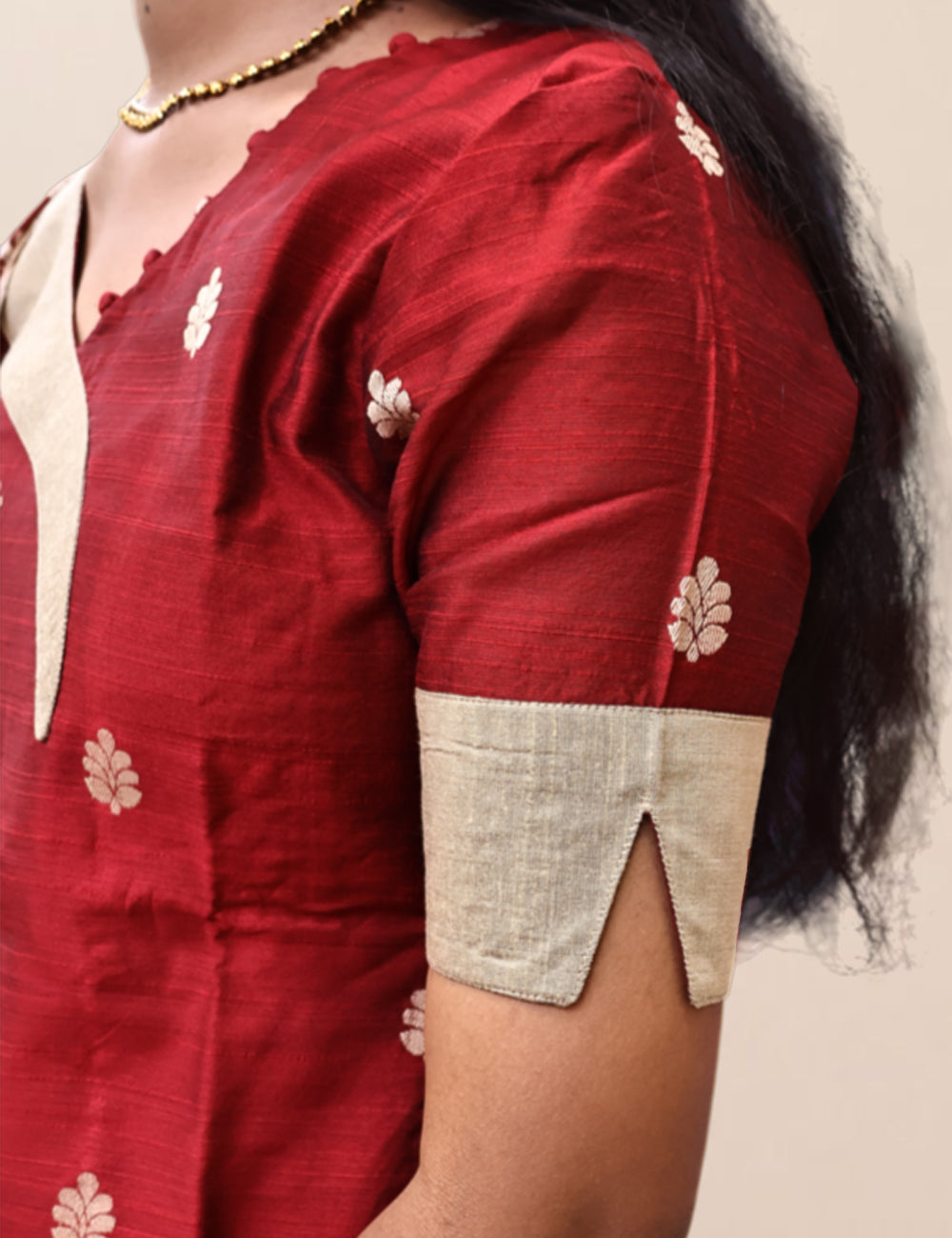 Maroon Raw Silk Kurti Set with Cotton Kalamkari Dupatta