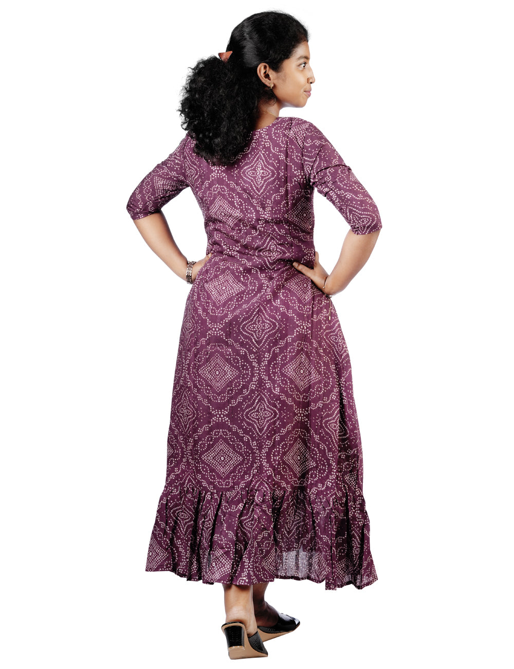 WINE COLOR PRINTED BANDHINI RENU A-LINE MAXI