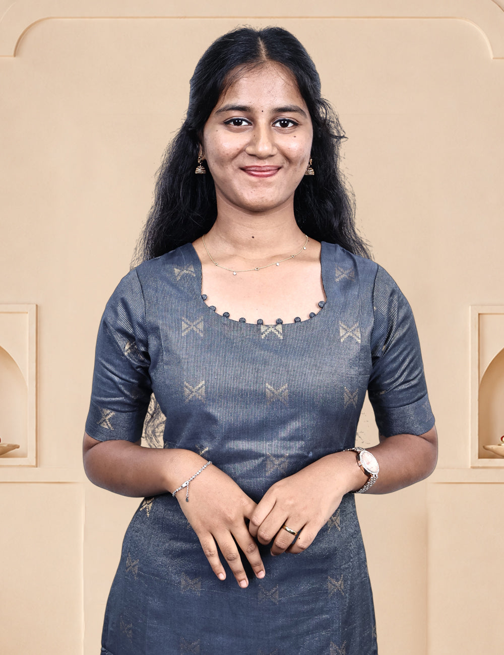Charcoal / Maroon Tissue Banaras Kurti Set