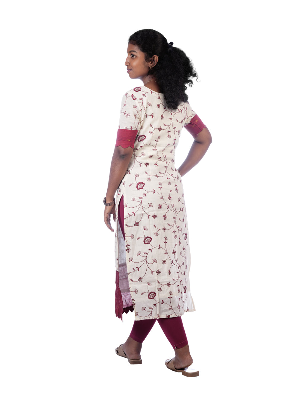 OFF-WHITE WITH MARRON EMBROIDERED TISHA ETHNIC KURTI