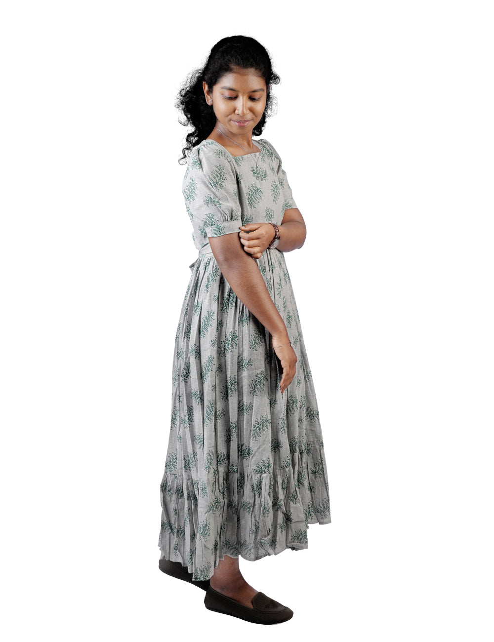 GREY PRINTED DIANA LINEN MAXI