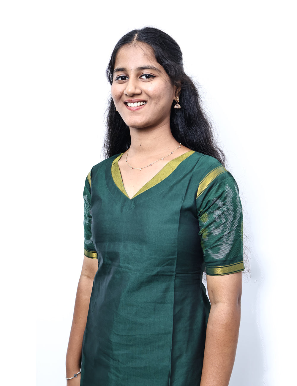 Green pochampally siko silk kurti set