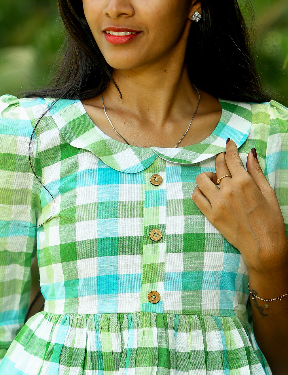 Green checked Vritika Cotton Maxi Dress for Women