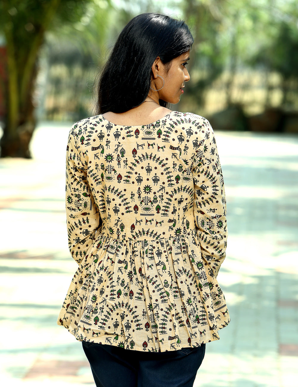 Beige Ivory Warli Kalamkari PeplumTop for Women