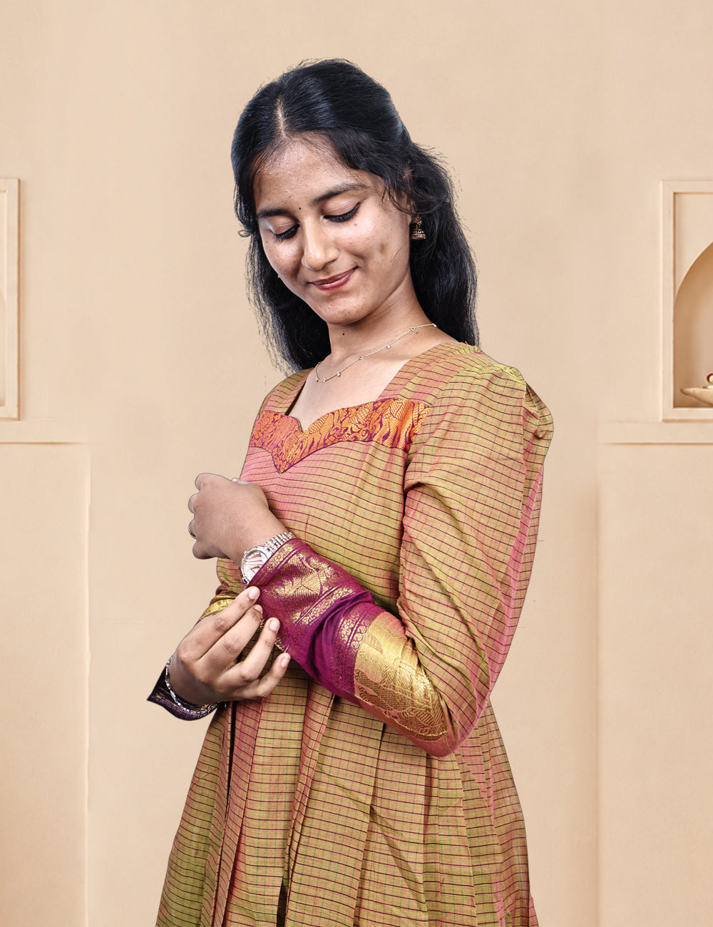 Brown Chettinad Cotton Kurti & Dupatta Set