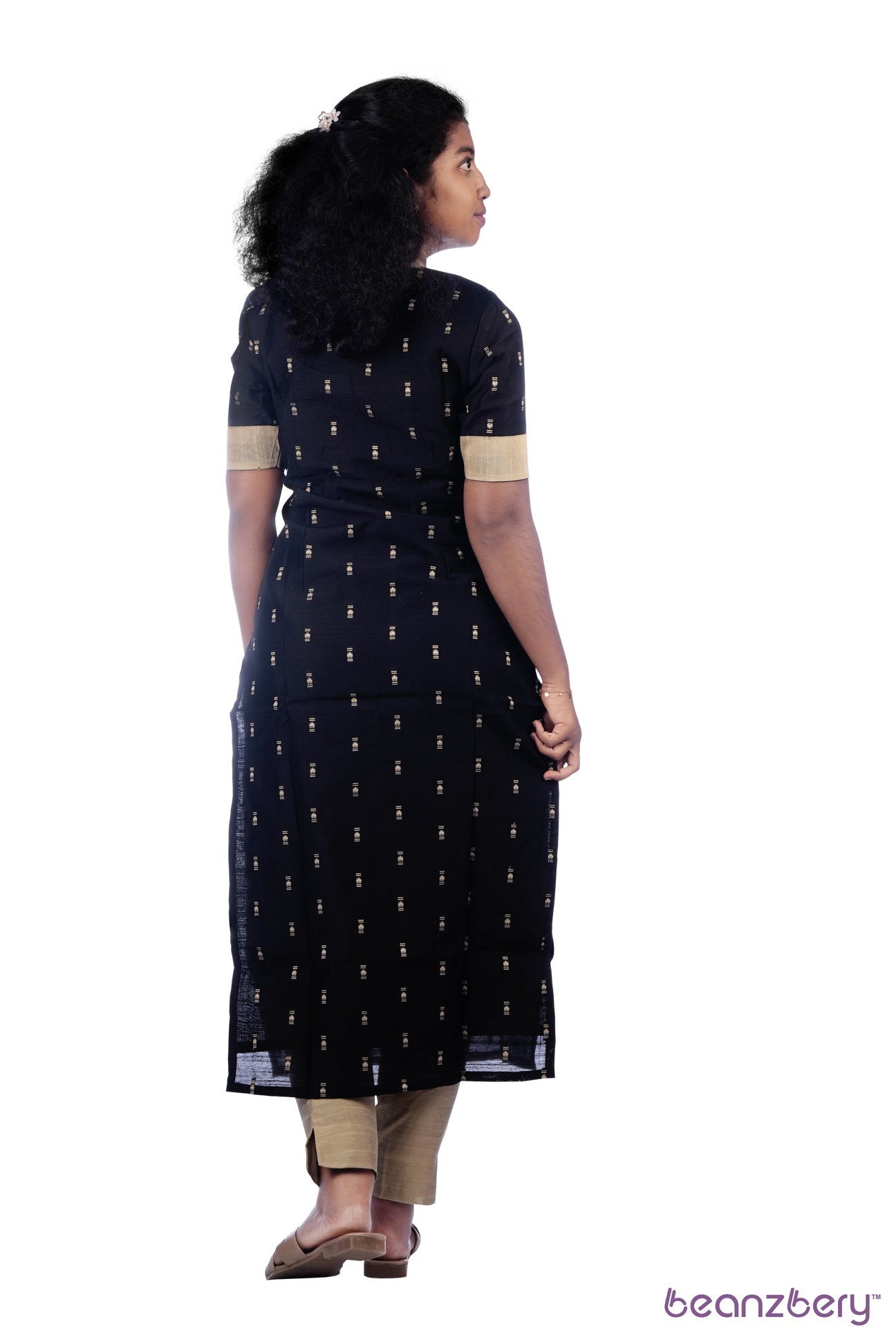 BLACK WITH GOLD RAW SILK KIARA ETHNIC KURTA SET 3PC