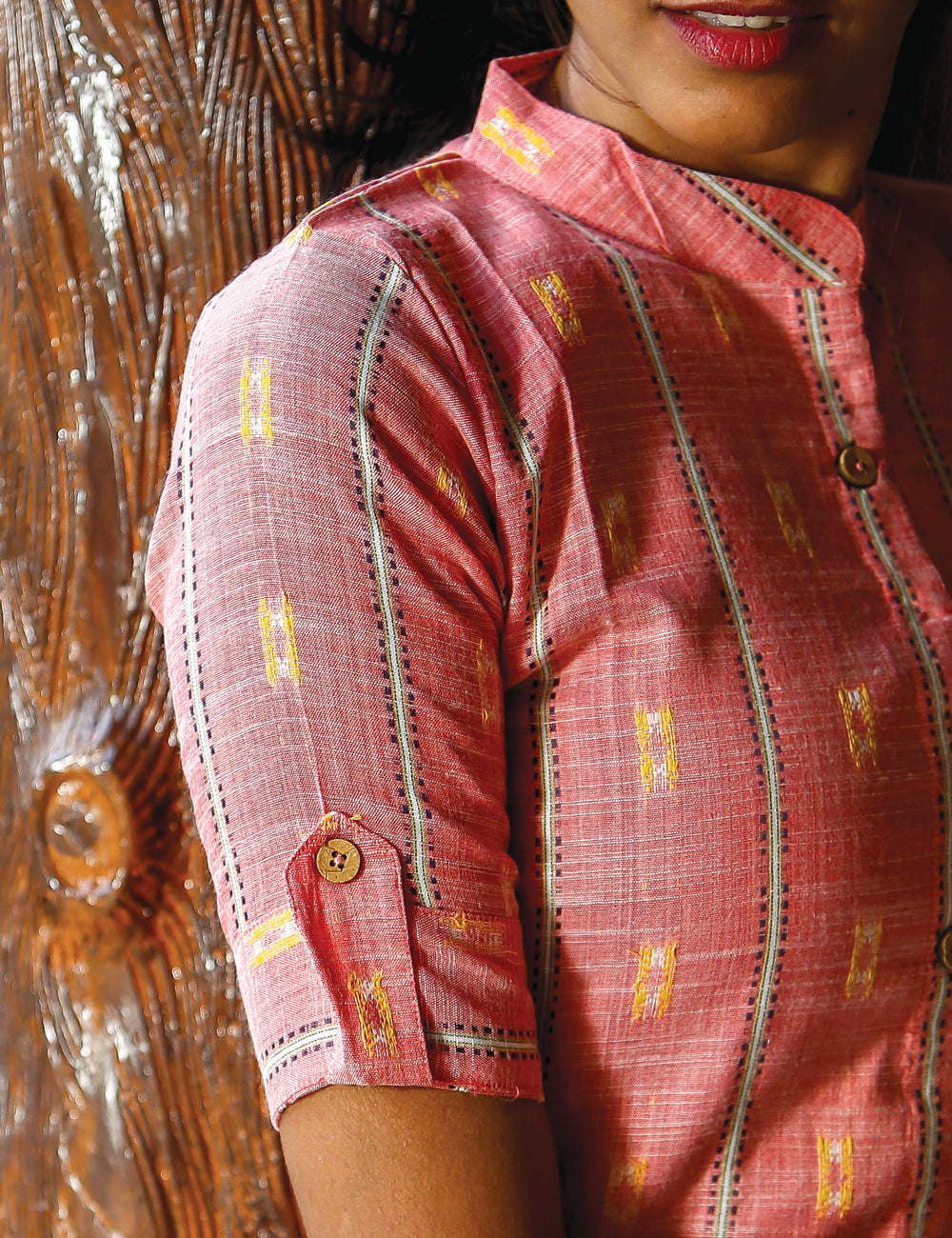 Vihana Pink Ikat Cotton A-line Dress for Women