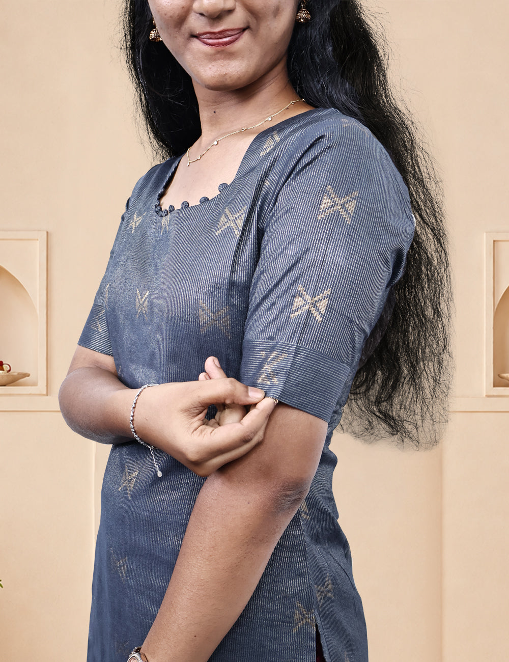 Charcoal / Maroon Tissue Banaras Kurti Set