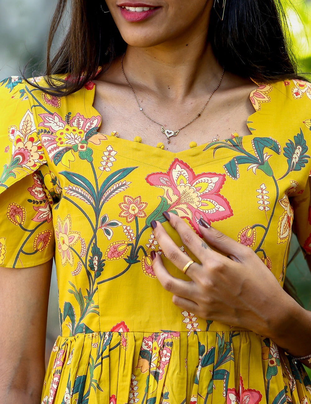 Mustard Saisha Floral Cotton Maxi Dress for Women