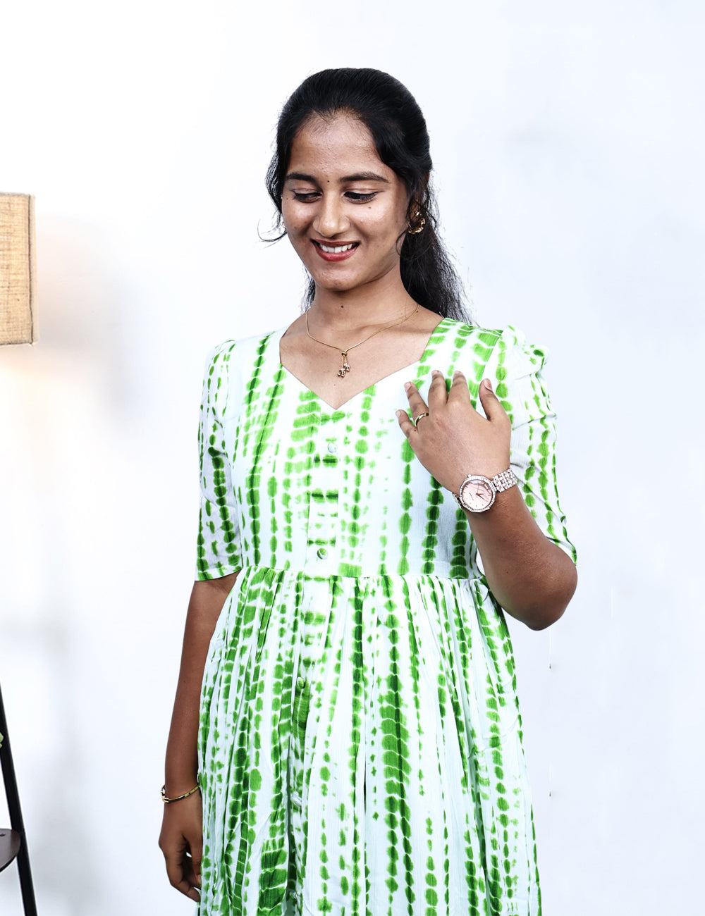 Green Tie-Dye Cotton Maxi Dress