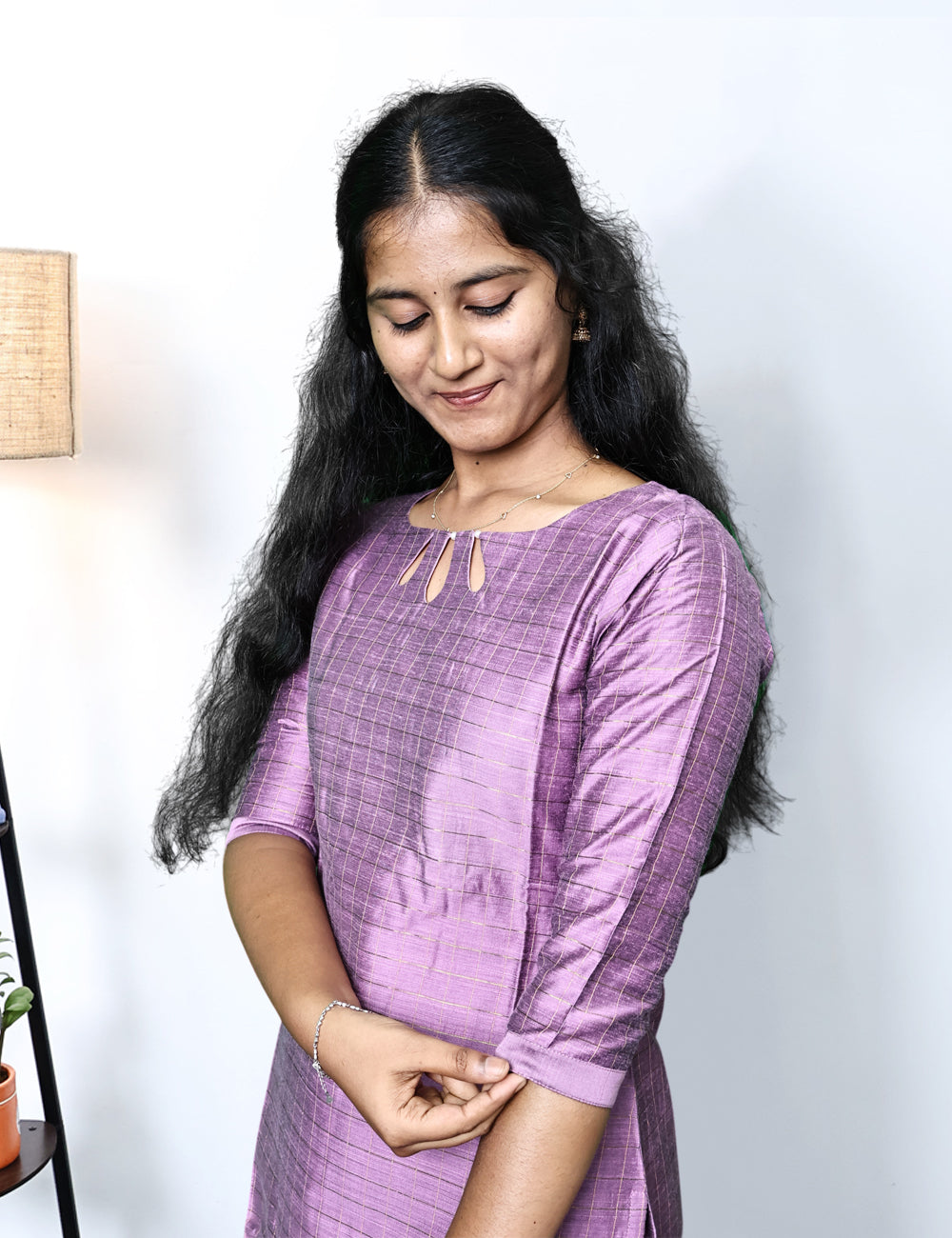 Lavender Raw Silk Kurti Set with Kota Doria Dupatta