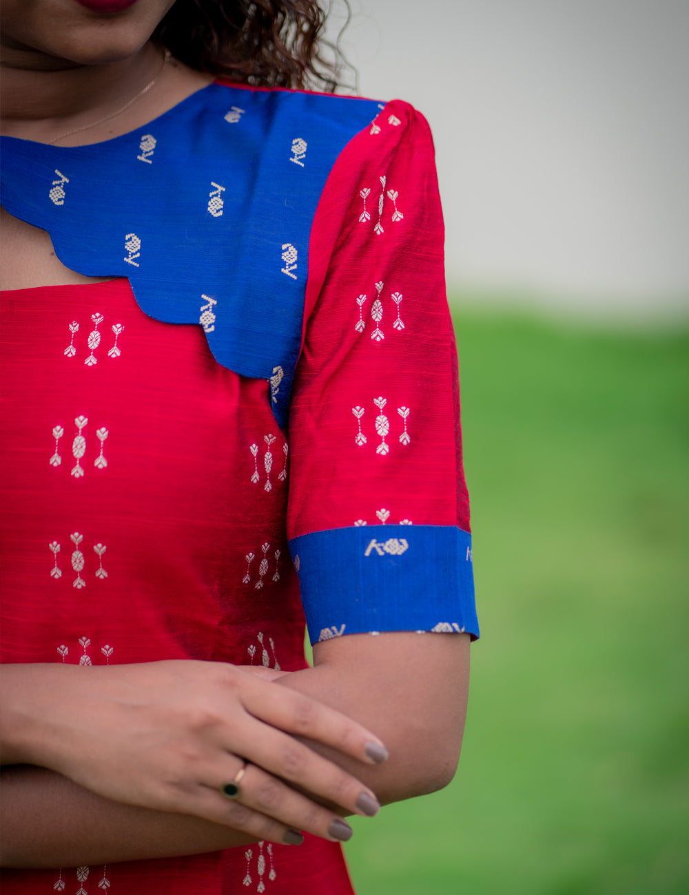 CRIMSON RED WITH ROYAL BLUE RAWSILK LAASYA KURTI SET 2PC