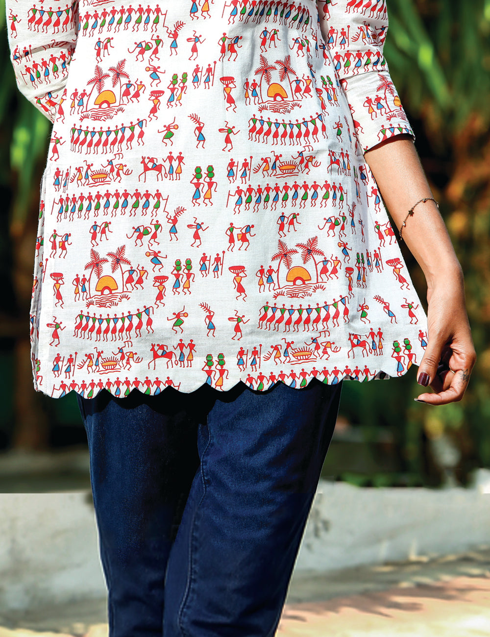 White Warli Kalamkari Crop Top for Women