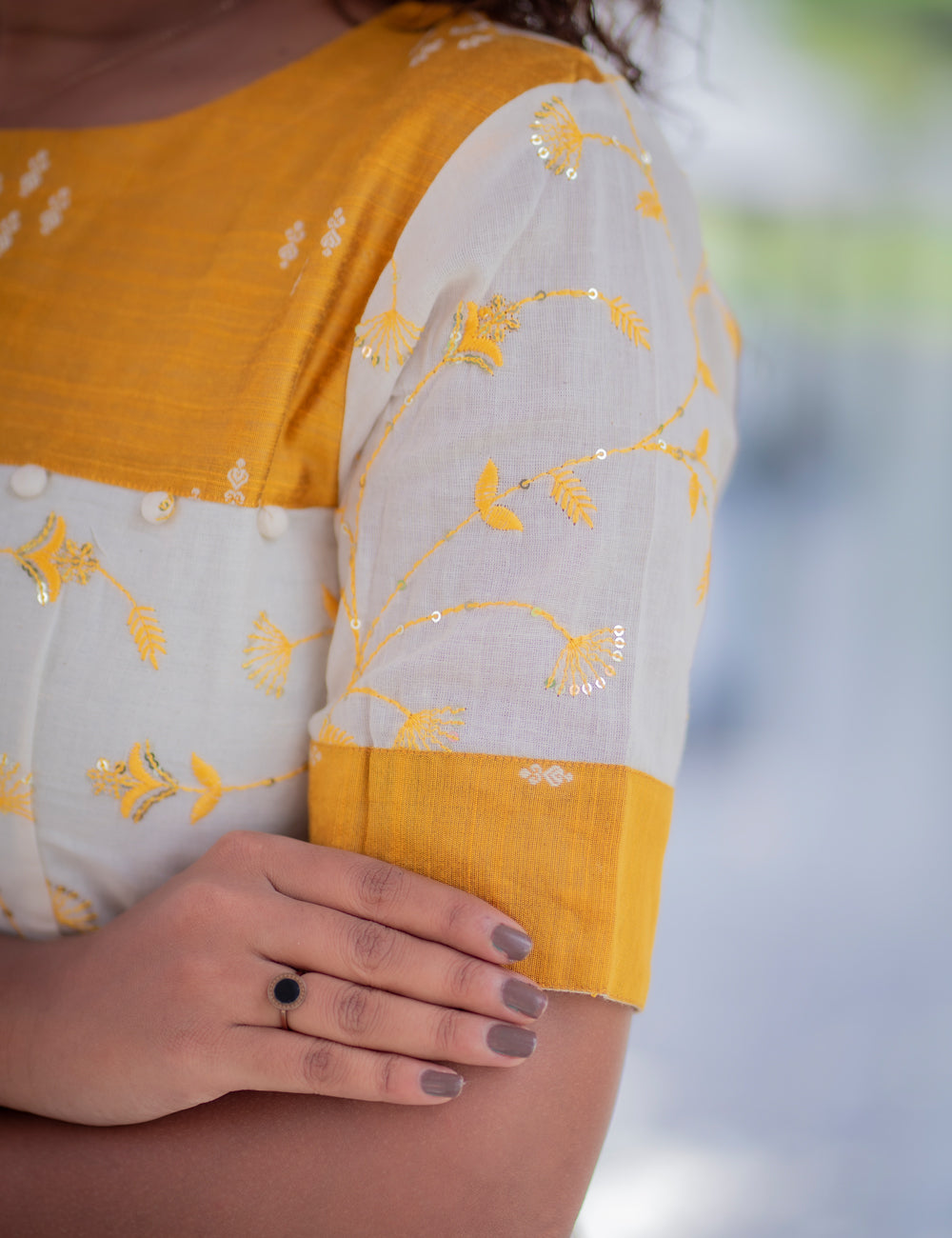 OFFWHITE ALLOVER YELLOW EMBROIDERED WITH MUSTARD RAWSILK OSHNI DRESS