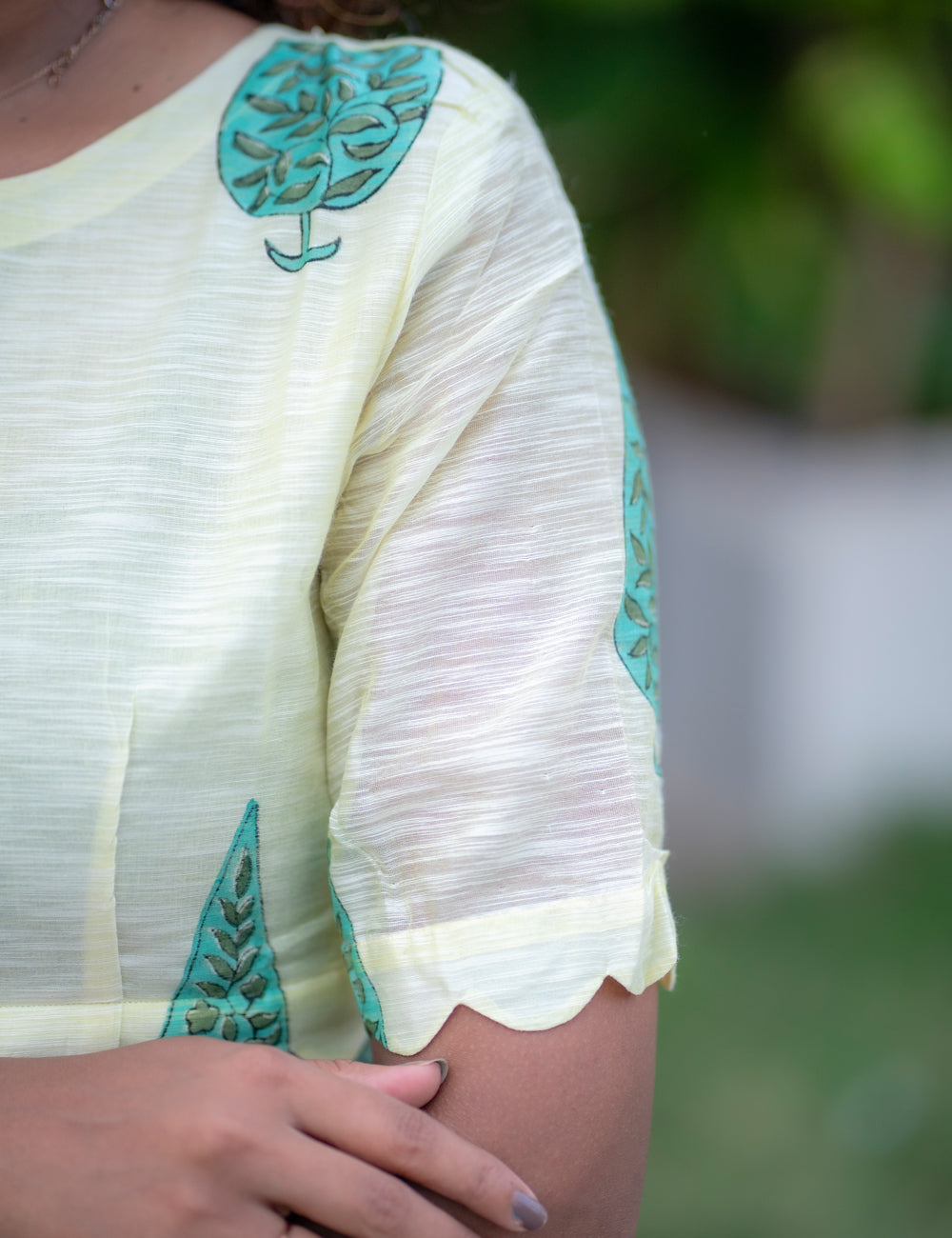 GREEN MELANGE SLUBSILK WITH IVORY CHANDERI SILK ZARA FULL FROCK