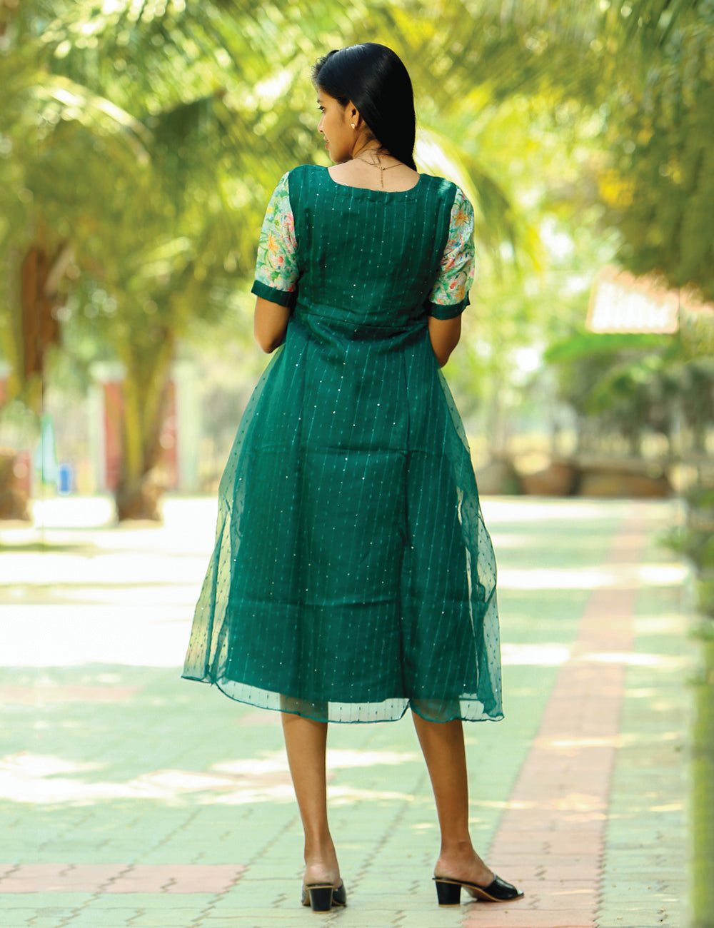 Dark Green Vihana Organza Kota Maxi Dress for Women