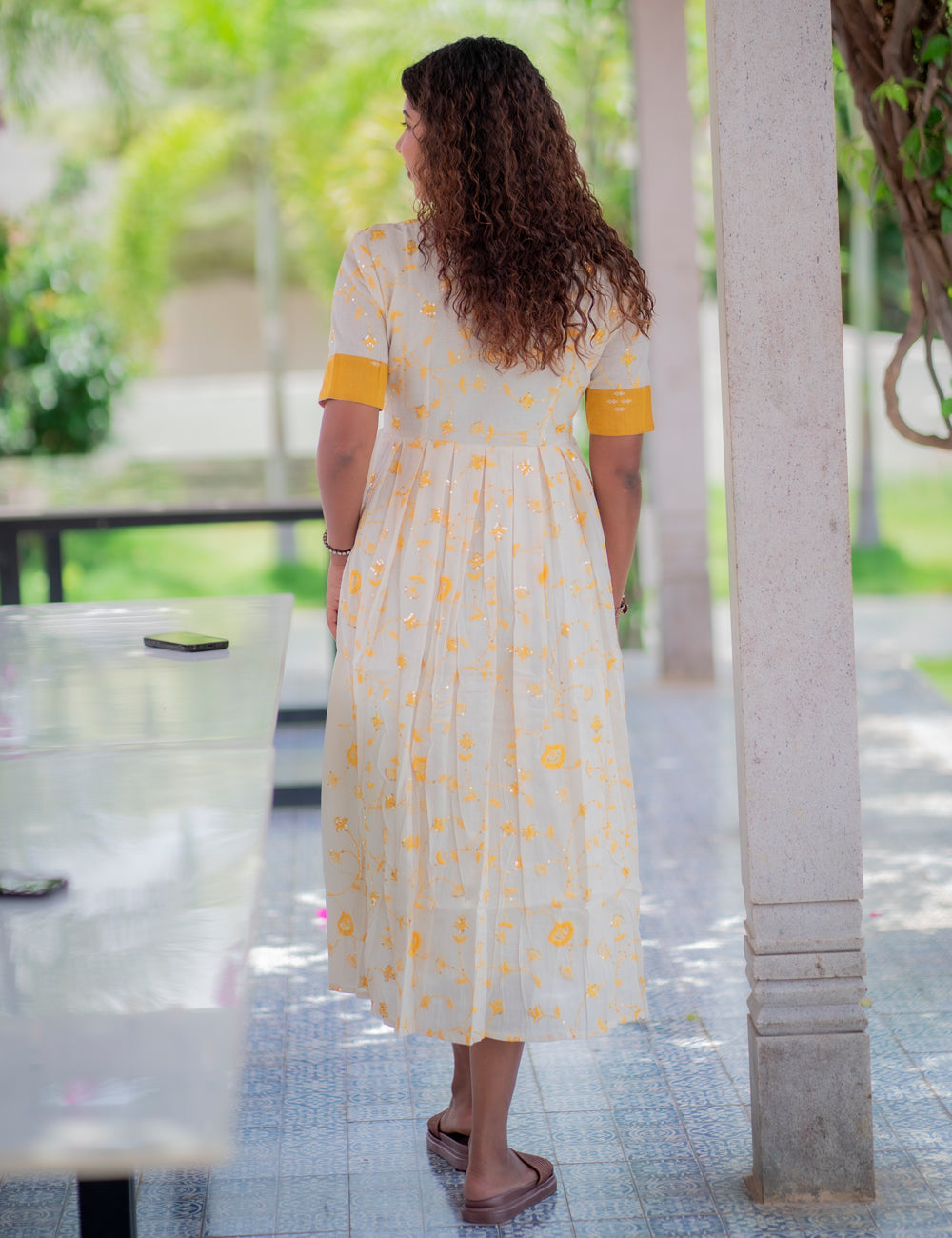 OFFWHITE ALLOVER YELLOW EMBROIDERED WITH MUSTARD RAWSILK OSHNI DRESS