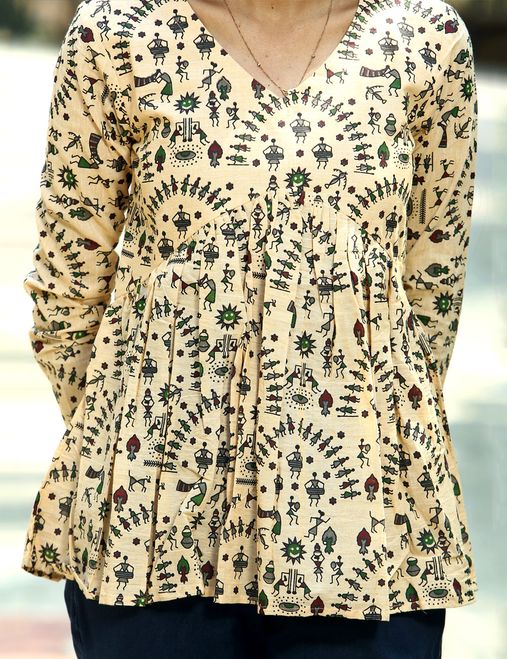 Beige Ivory Warli Kalamkari PeplumTop for Women