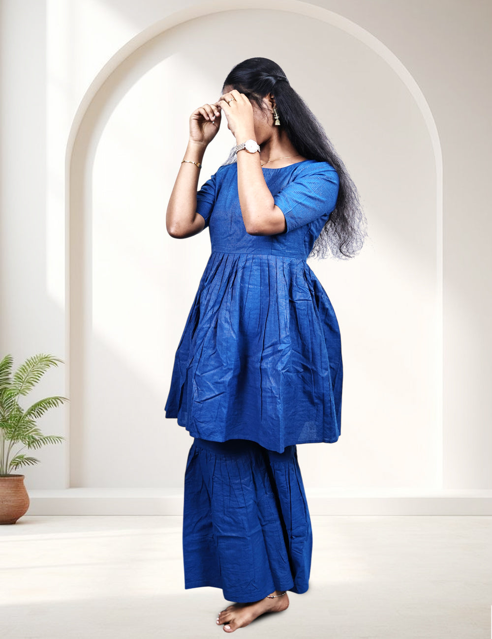 Royal Blue Flared Cotton Sharara Set for Women