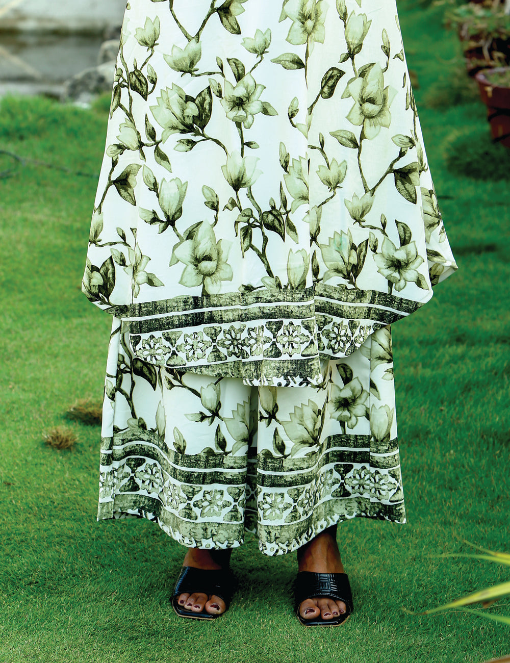 White Green A-Line Co-Ord Set for Women / Premium bsa Stretch Fabric