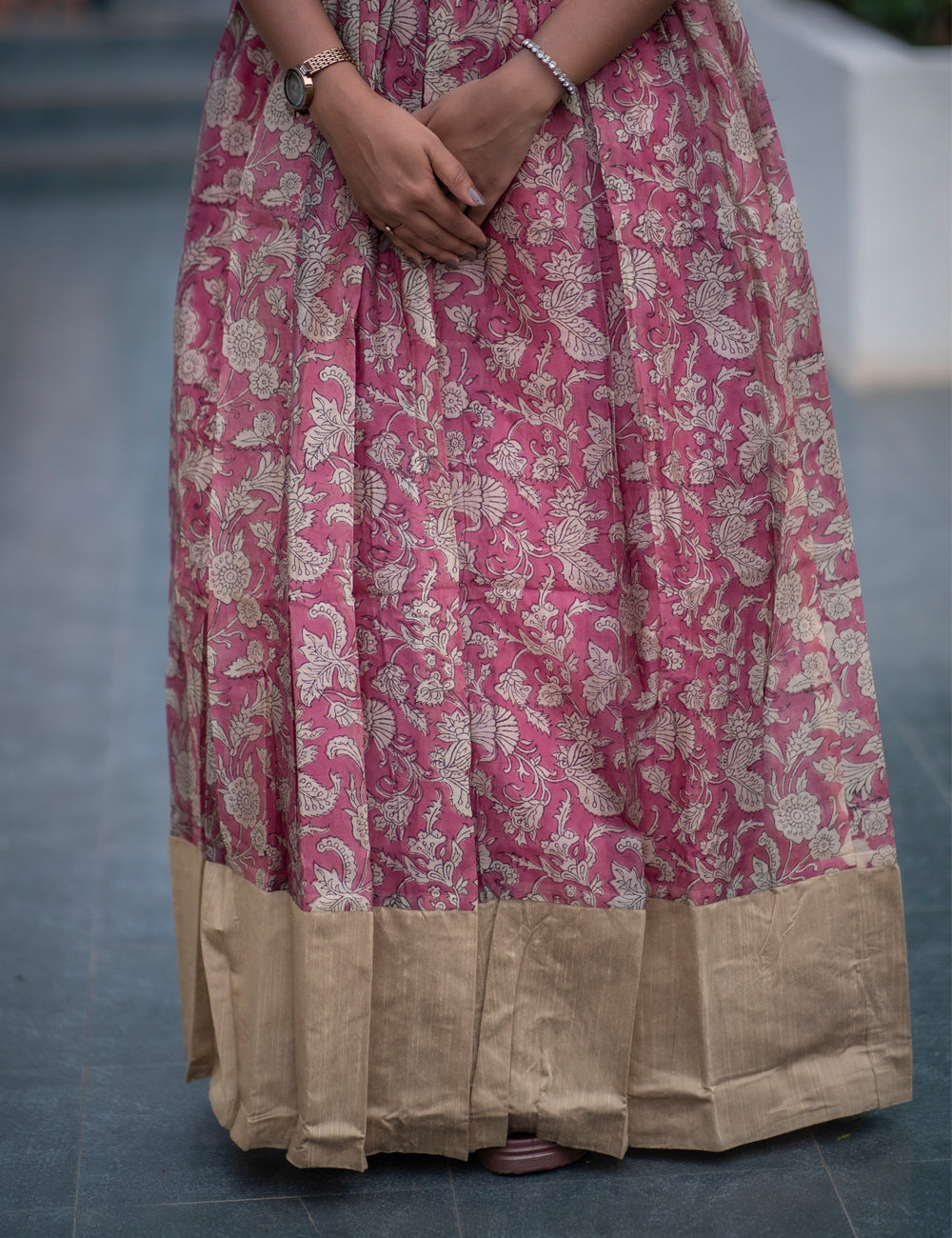 PINK WITH OFF-WHITE CHANDERI SILK AVIRA FULL FROCK