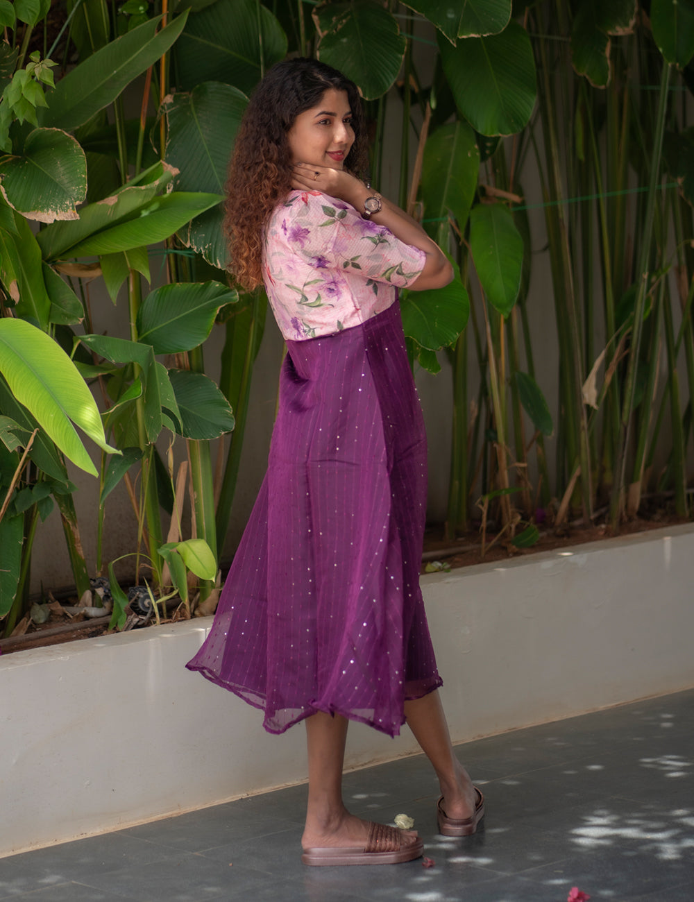 WINE ORGANZA WITH KOTA ZYRAH A-LINE MAXI