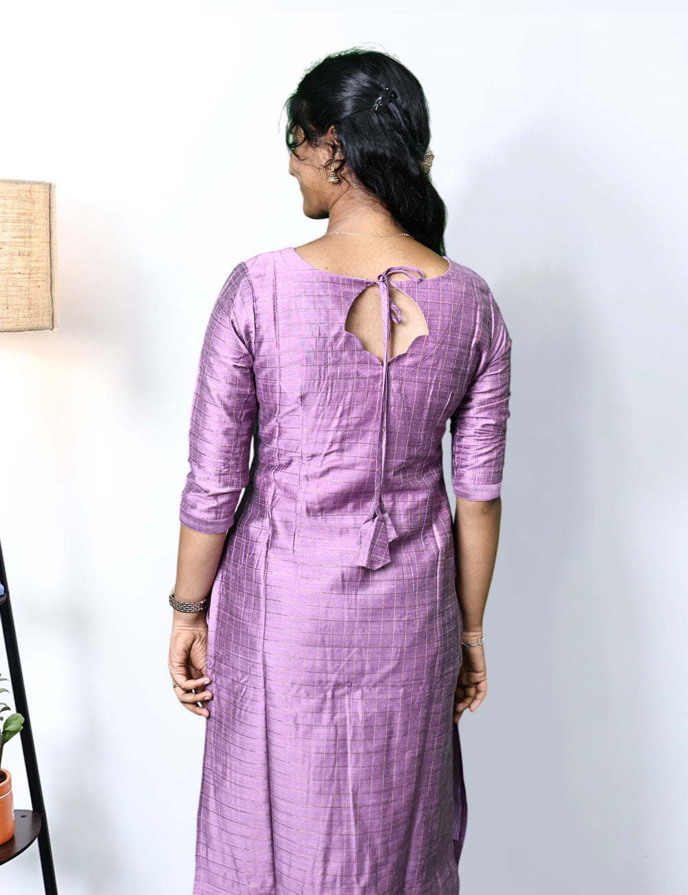 Lavender Raw Silk Kurti Set with Kota Doria Dupatta