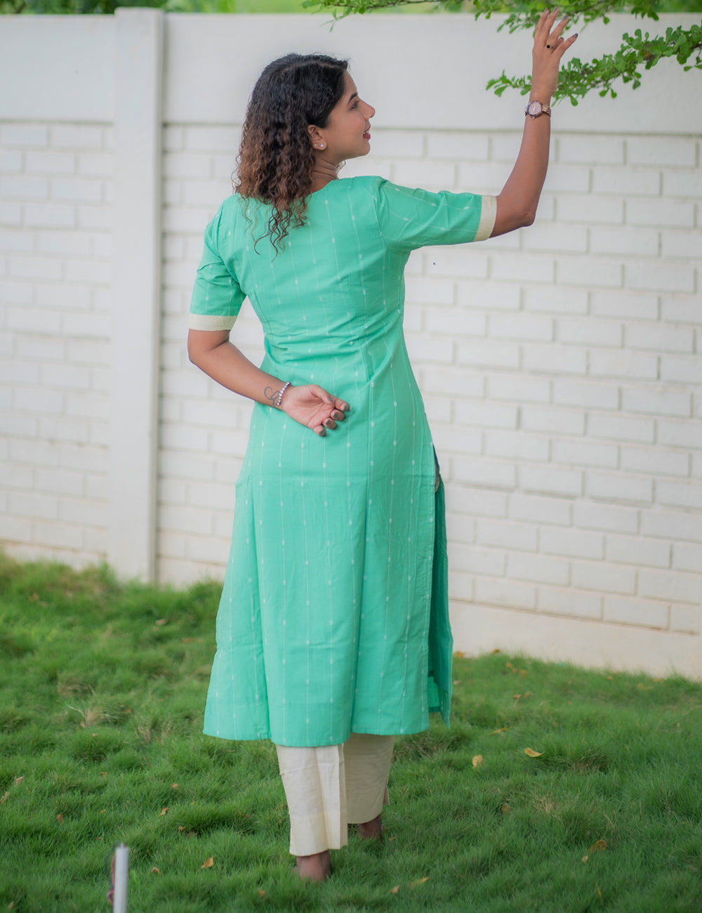 AQUA GREEN RAWSILK INIYA KURTI SET 3 PCS