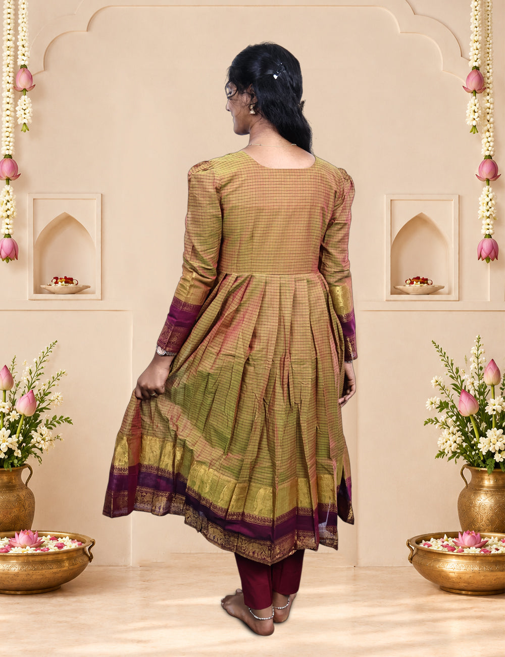Brown Chettinad Cotton Kurti & Dupatta Set