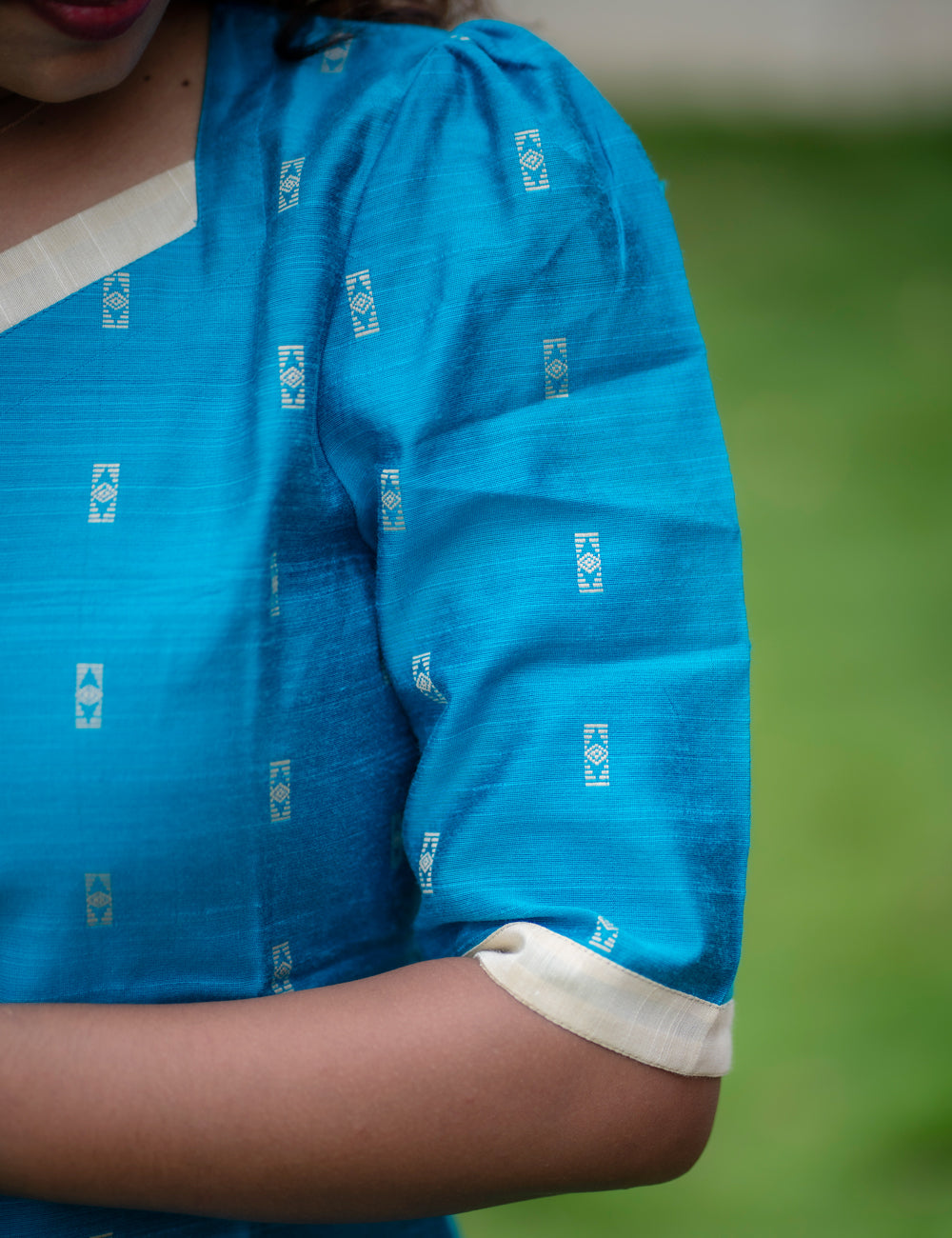 TEAL BLUE RAWSILK BUTTA DIVYA KURTI SET 3 PCS